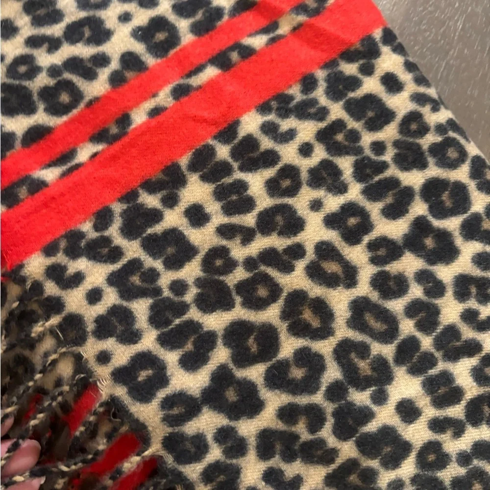 Leopard Print Scarf with Red Stripe - Women Accessories